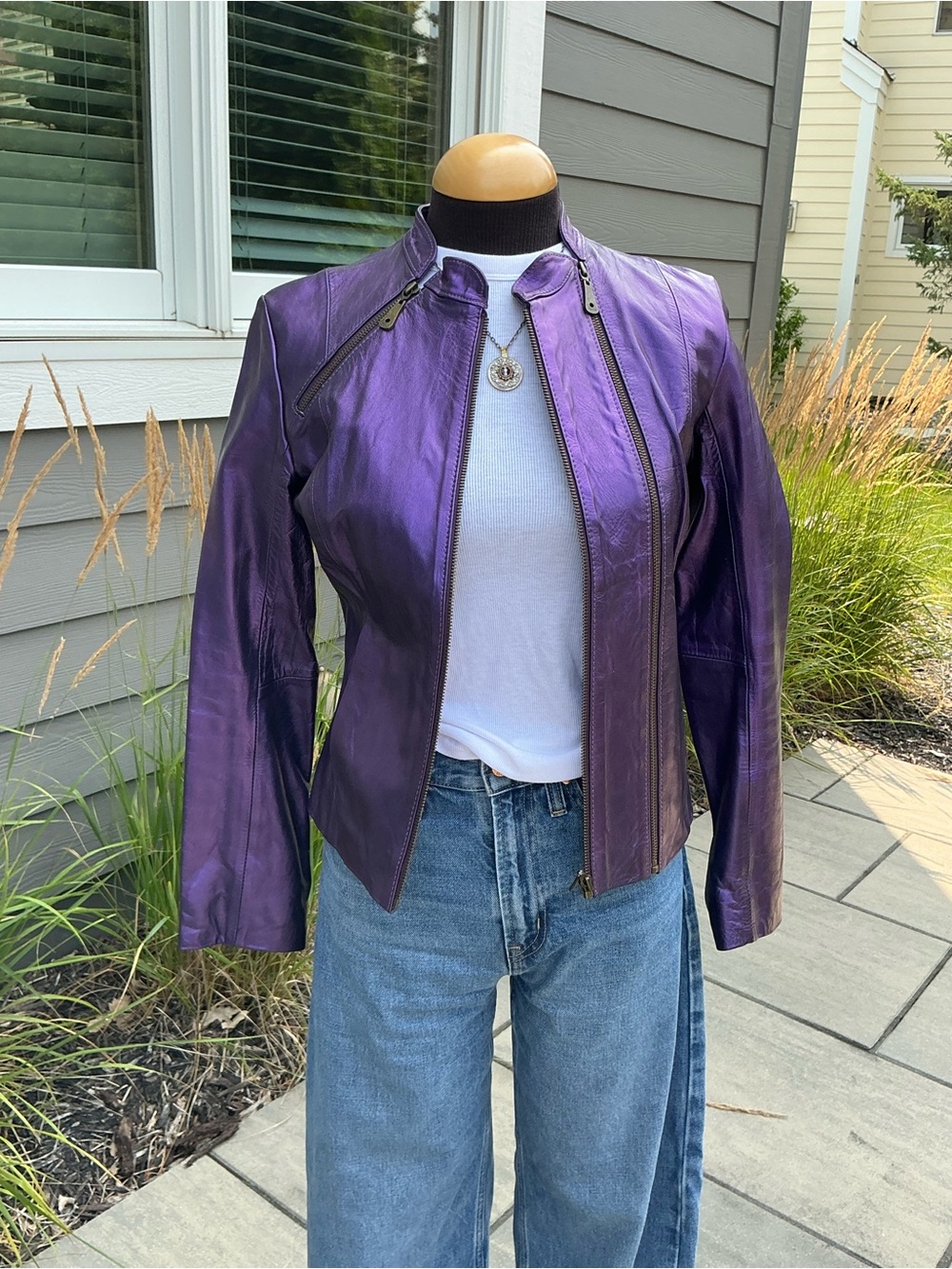 Doma Metallic Purple Lambskin Moto Jscket
